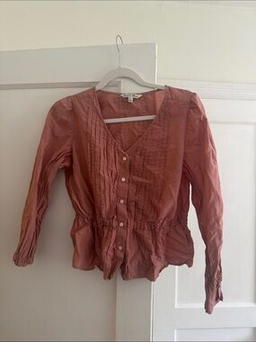 Alex Mill Women's Rust Pink Button-Front Peplum Blouse